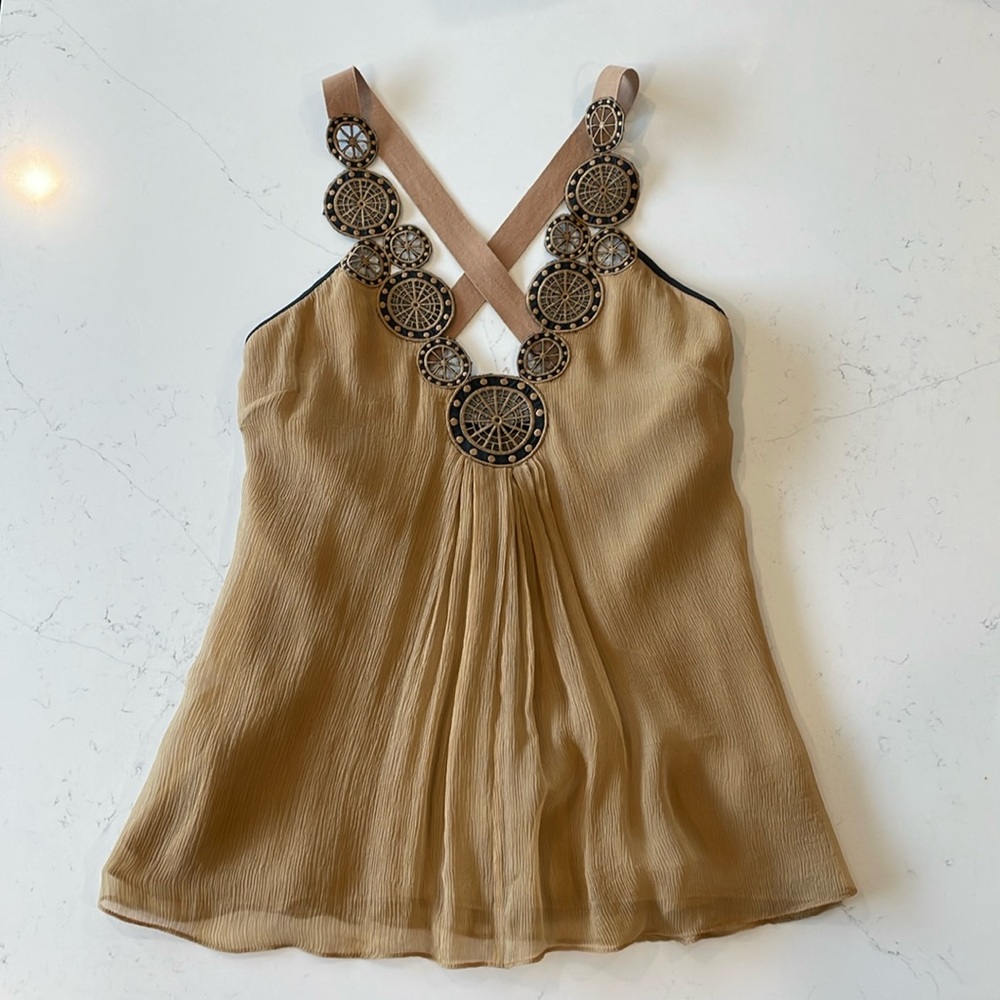 Tan and black embroidered camisole size 2